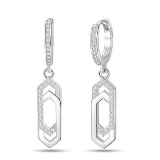 Crystal Geometric Silver Hoop Earrings