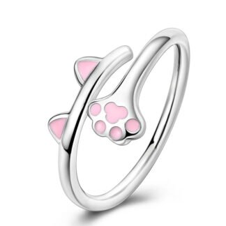 Pink Cat Paw Silver Ring