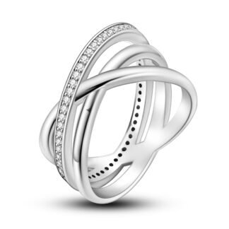 Crystal Criss Cross Silver Ring