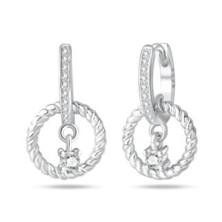 Crystal Charm Silver Hoop Earrings