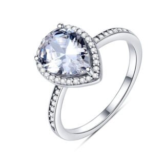 Crystal Drop Charm Silver Ring