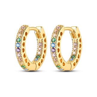 Rainbow Crystal Gold Silver Hoop Earrings