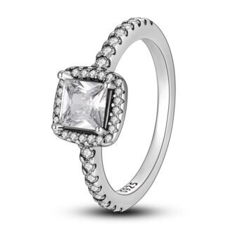 Crystal Square Charm Silver Ring