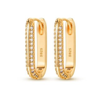 Crystal Square Silver Hoop Earrings