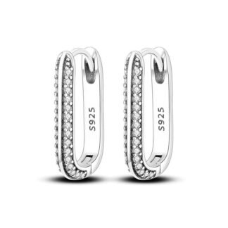 Crystal Square Silver Hoop Earrings