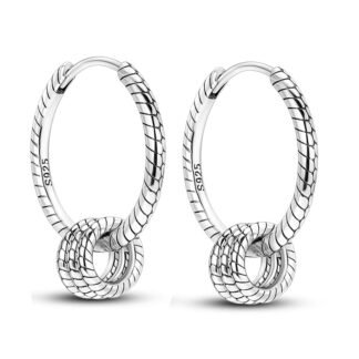Round Charm Silver Hoop Earrings