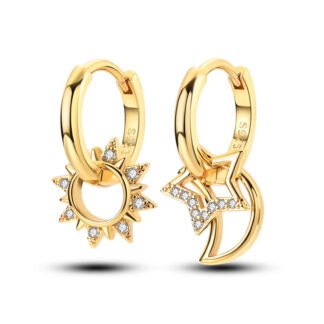 Sun Moon Star Silver Hoop Earrings