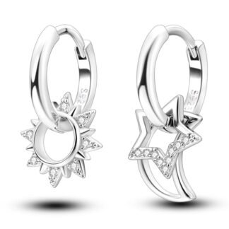 Sun Moon Star Silver Hoop Earrings