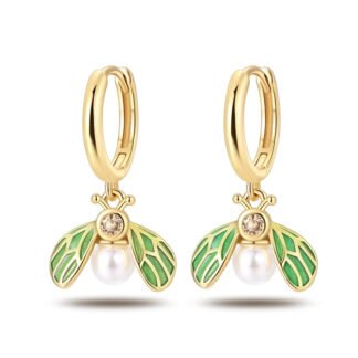 Crystal Bee Gold Silver Hoop Earrings
