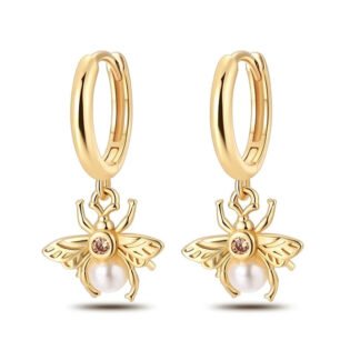 Pearl Bee Gold Silver Hoop Earrings