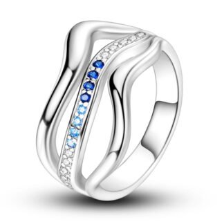 Blue Crystal Wave Silver Ring