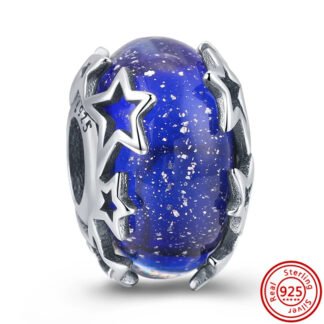 Dark Blue Space Silver Stars Charm