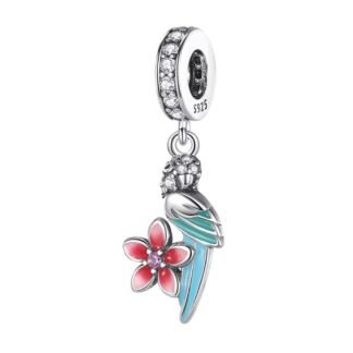 Tropical Blue Parrot Pink Flower Charm