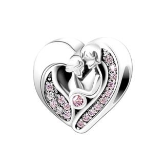 Silver Heart Intimate Couple Pink Gems Charm