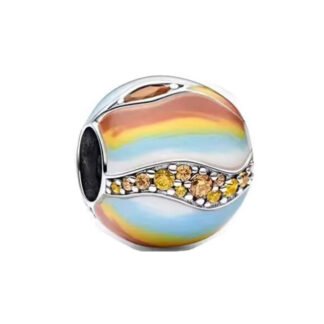 Silver Rainbow Earthy Colors Yellow Gems Bead Charm
