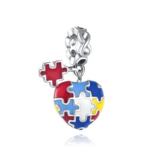 Red Blue Yellow Puzzle Pieces Heart Charm