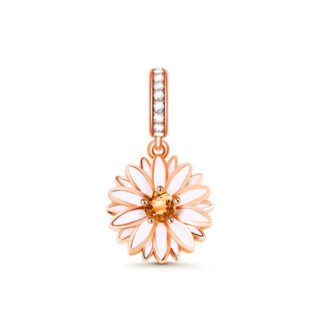Gold Rose Daisy Bloom Orange Gem Charm