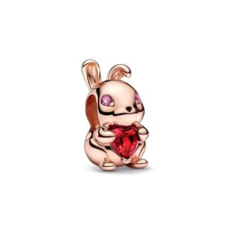 Gold Rose Cartoon Bunny Rabbit Red Heart Gem Charm