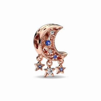 Elegant Astrology Moon Stars Blue Gems Charm