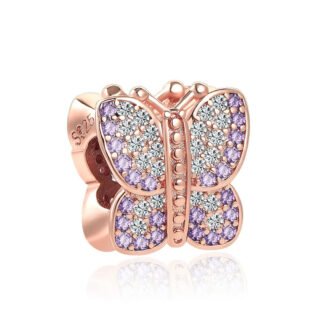 Gold Rose Butterfly Purple Gems Charm