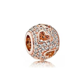 Gold Rose Sparkly Hearts Bead Charm