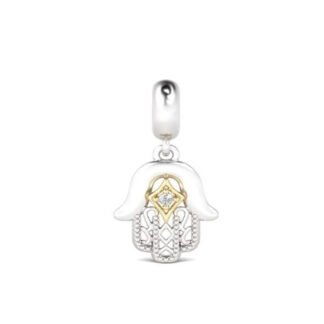 Silver Hamsa Hand Gold Star Charm