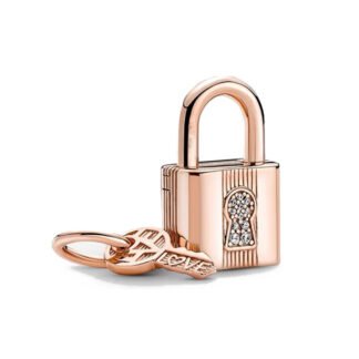 Gold Rose Lock and Love Key Charm
