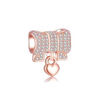 Gold Rose Big Bow Small Heart Charm