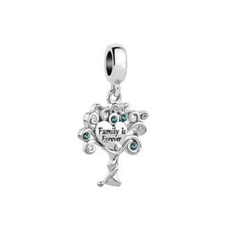 Silver Family Tree Green Gems Charm