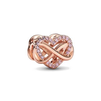 Gold Rose Pink Gems Heart Infinity Loop Charm