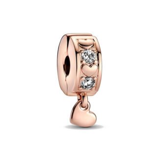 Gold Rose Heart and White Gems Charm