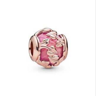 Gold Rose Nature Vines Red Gem Charm