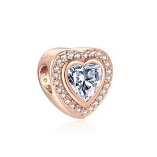 Gold Rose Ornate Heart White Gem Charm