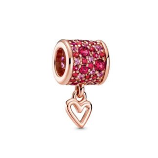 Gold Rose Heart Outline Red Gems Charm