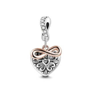 Gold Rose Infinity Silver Ornate Heart Charm