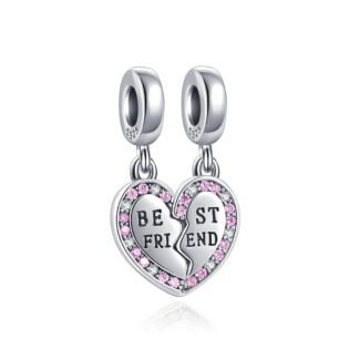 Cracking Broken Heart Best Friend Pink Gems Charm