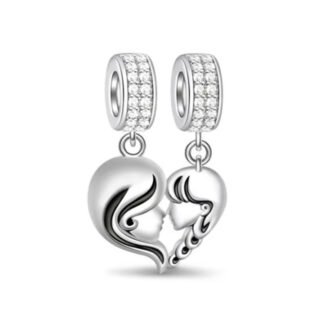 Silver Intimate Heart Mother Daughter Charm
