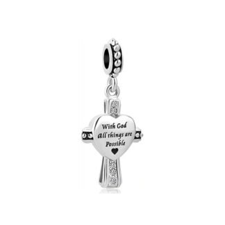 Silver Heart Cross God Matthew 19:26 Charm