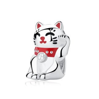 Maneki Neko Silver Japanese Cat Welcoming Charm