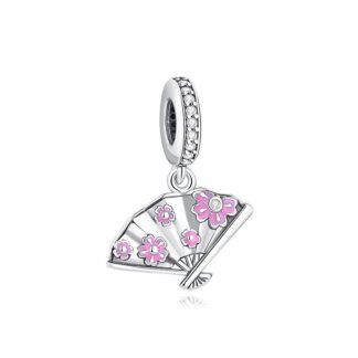 Silver Fan Cherry Blossoms Charm
