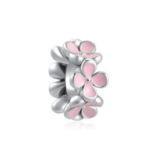 Silver Futuristic Pink Flower Charm