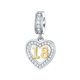 Silver Heart Golden Number 18 Milestone Charm