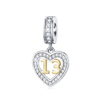 Silver Heart Golden Number 13 Milestone Charm