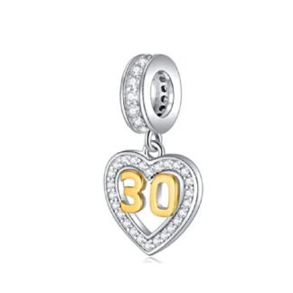 Silver Heart Golden Number 30 Milestone Charm