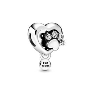 Silver Heart Fur Mom Paw Charm