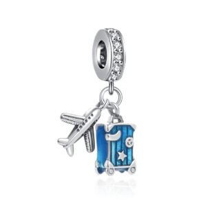 Silver Plane Blue Travel Luggage Tourism Charm