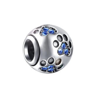 Silver Blue Gems Paw Prints Bead Charm