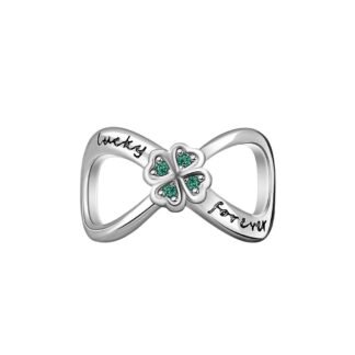 Silver Infinity Green Gems Lucky Clover Charm