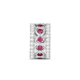 Silver Hearts Patter Pink Red Gems Charm