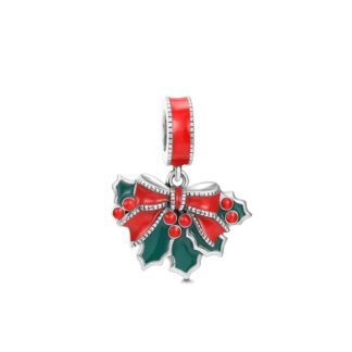 Christmas Holly Red Bow Charm